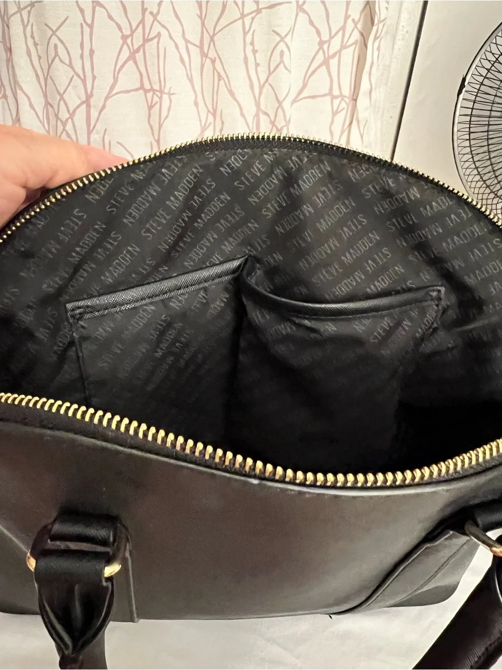 Steve Madden Black Dome Satchel with Gold Hardware